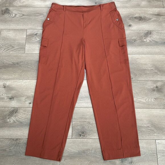 Athleta Vienna Cargo Straight Leg High‎ Rise  City Stripe Brown Active Pants 18 - Picture 1 of 14
